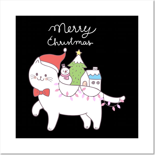 Cute Christmas Lights Cat Wall Art by TomCage